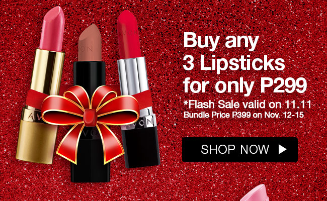 Buy 3 lipsticks for only P299 on Avonshop.ph's Single's Day Sale on November 11, 2017