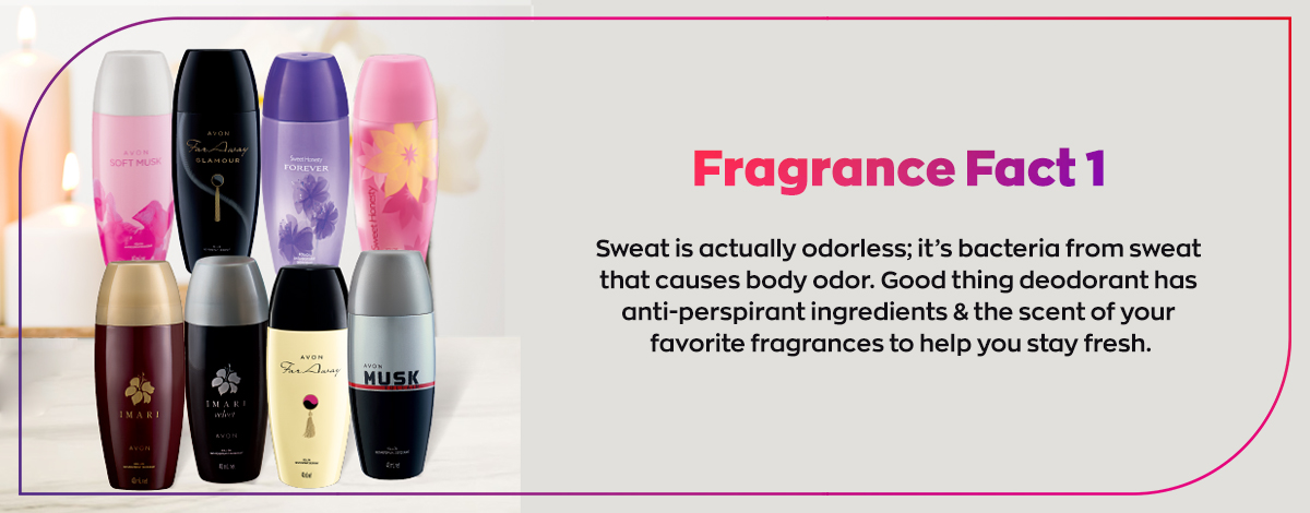 Fragrance Fact #1 Deodorant helps control sweat & couch