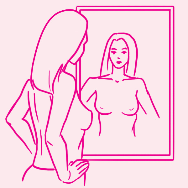 Check yourself in front of the mirror, step 1: Take note of any irregularity in your breasts' appearance
